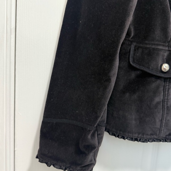 White House Black Market Black Velvet Military Ruffle Trim Jacket - Picture 4 of 5
